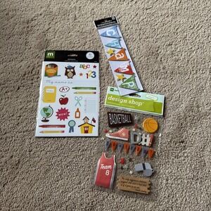Lot Of 3 School/Basketball Themed Scrapbook Embellishments & Stickers New